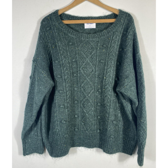 Old Navy Sweater Sz 2X Green Chunky Knit Womens Cable Knit Fisherman Cabin Core - Picture 2 of 12